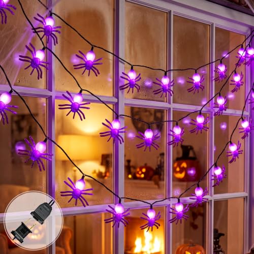 Purple Spider String Lights 12FT Outdoor Halloween Decor - 20 LED