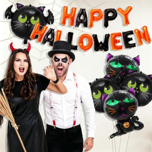 Halloween Foil Balloons with Banner Bat Cat Mylar Party Decorations