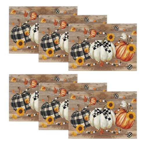 Wood Pumpkins Sunflowers Fall Placemats Set of 6 - 12x18 Inch Rectangular