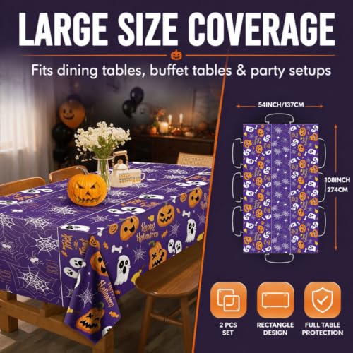 Halloween Plastic Tablecloth 2-Pack - Waterproof Table Cover for Parties