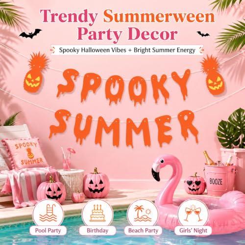Summerween Party Banner - Pink Spooky Halloween Decorations for Pool and Beach Parties