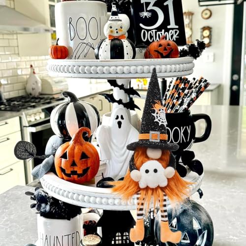 Halloween Gnome Decorations Plush Gnomes with Spooky Ghost and Witch Hat - Set of 2