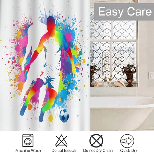 Football Players Shower Curtain - Waterproof Rainbow Splash Design - 72x72 Inch - Variation of THIS listing