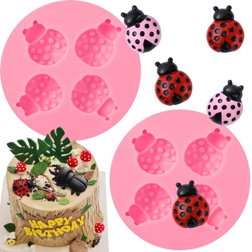 Mini Beetle Cake Decorating Mold Set - 2 Pcs Silicone Insect Shapes for Cupcakes & Confections