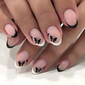 French Tip Press-On Nails Short Oval Fake Nails with Butterfly Design & Sparkling Tips - Variation 62