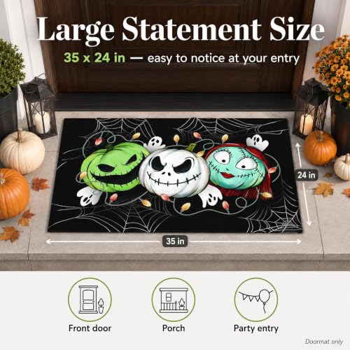 Pycat Halloween Doormat 24x35in Spooky Pumpkin Faces Ghost Lights - Indoor & Outdoor