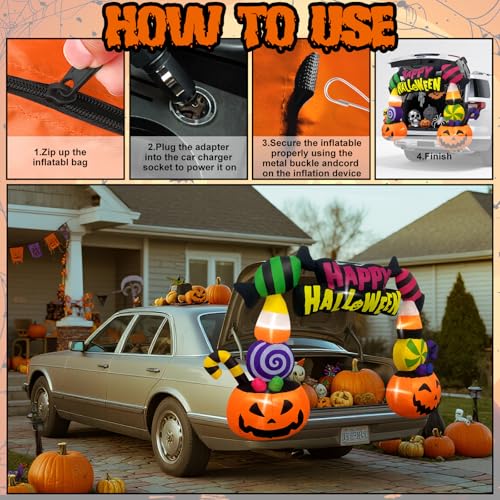 Kalolary 6FT Pumpkin Arch Halloween Inflatable Car Decoration with LED Lights - Trunk or Treat Yard Lawn Decor
