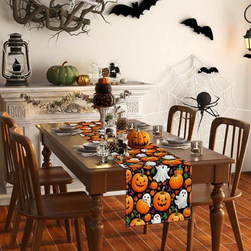 Halloween Table Runner Ghost Pumpkin Decorations for Home Decor, 13x72 Inches