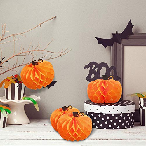 14-Pack Fall Honeycomb Pumpkin Decorations - 10.2 Inch Paper Halloween & Thanksgiving Centerpieces