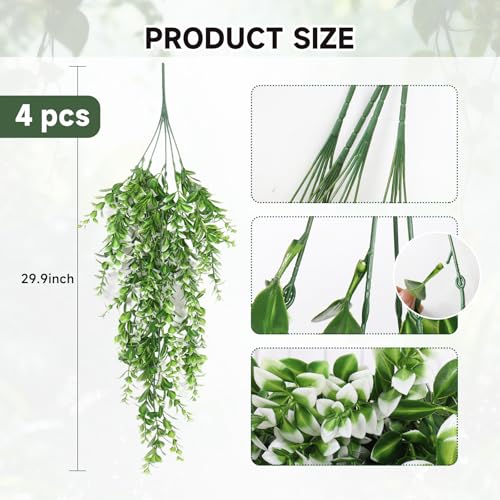 Artificial Hanging Plants Set - White Style2, 4 Pack, 29.5 Inch Vines for Indoor & Outdoor Decor