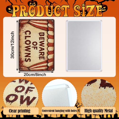 Halloween Clown Metal Signs Set - Creepy Carnival Warning Decor