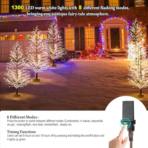 Brown 6FT Lighted Birch Tree with 1300 LEDs, Twinkle Lights, Timer, Waterproof Indoor Outdoor Christmas Decoration - Multifunction