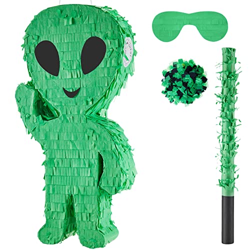 Alien Piñata with Stick, Blindfold & Confetti for Kids Party - Space Theme