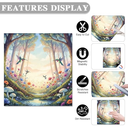 Spring Forest Floral Dishwasher Magnet Cover - Colorful Fridge Panel Decal, Trimmable 26x23 Inch, Bird & Flower Design
