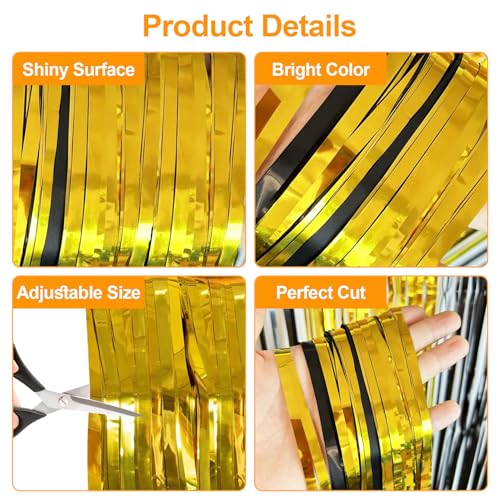 Black and Gold Foil Fringe Curtains Party Backdrop - 2 Pack, 3.3x6.6 ft, Variation: Black Gold