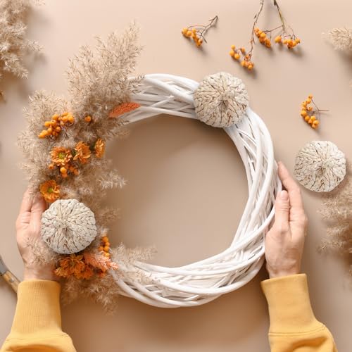 Fall Woven Rattan Pumpkin Decor Set - Handcrafted Corn Husk Craft, 4 Inch