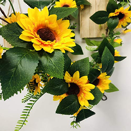 Artificial Sunflower Garland with Green Leaves 1.95m for Wedding Party & Christmas Decor - Variation of A-Sunflower-1.95m