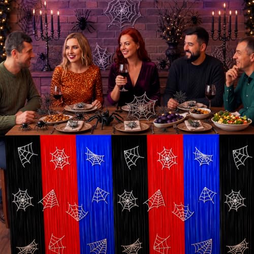 Yexiya 4-Piece Spider Web Foil Fringe Table Skirts - Halloween Party Decorations