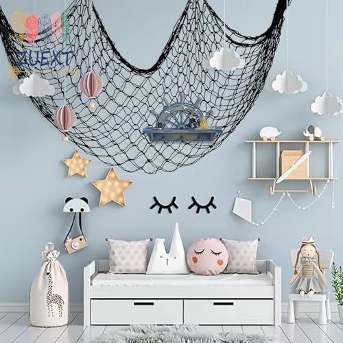 Black Cotton Fish Net Decor 5x10 ft - 3 Pack Handmade Nautical Wall Art