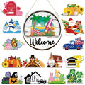 Interchangeable Welcome Sign with Seasonal Patterns - White Wooden Front Door Decor