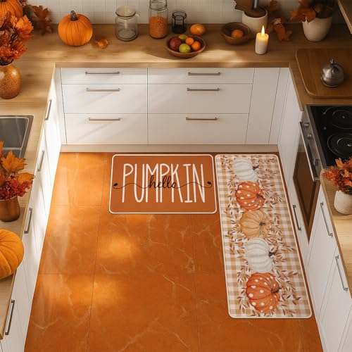 Fall Kitchen Mats Set of 2 - Autumn Thanksgiving Rug Mats with Multicolor Variation 01