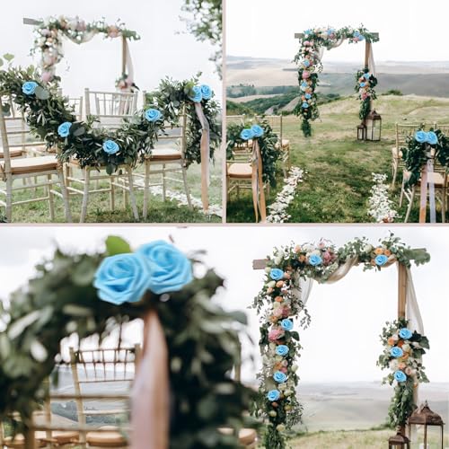 Baby Blue Realistic Roses - 50 Artificial Latex Flowers with Bendable Stems & Leaves - Wedding & DIY Decor (Variation of THIS listing: Baby Blue / 50)