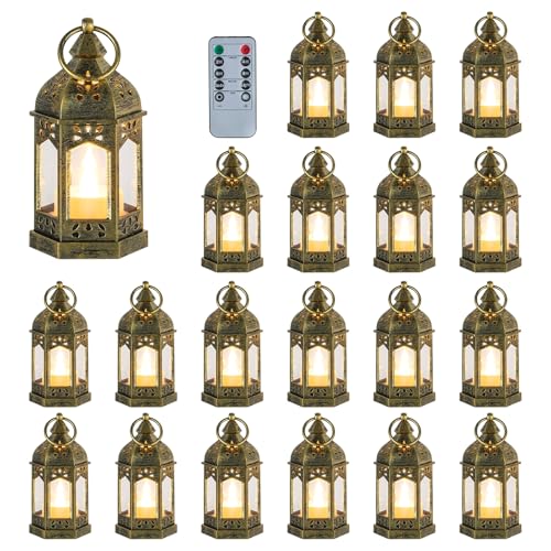 20PCS Gold Mini Lanterns for Party Decoration with Remote LED Candles - Variation of 20