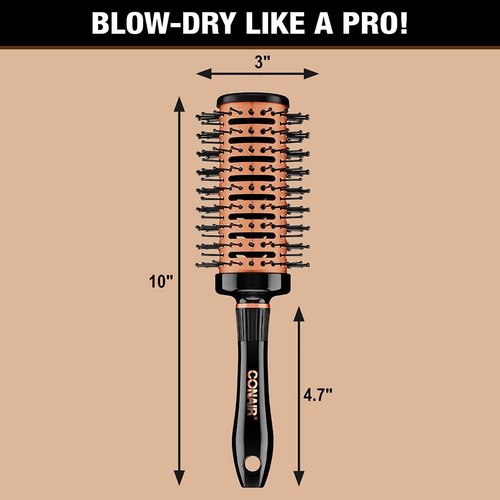 Conair Vented Copper Collection Round Brush - Quick-Dry Styling Tool for Effortless Blowouts