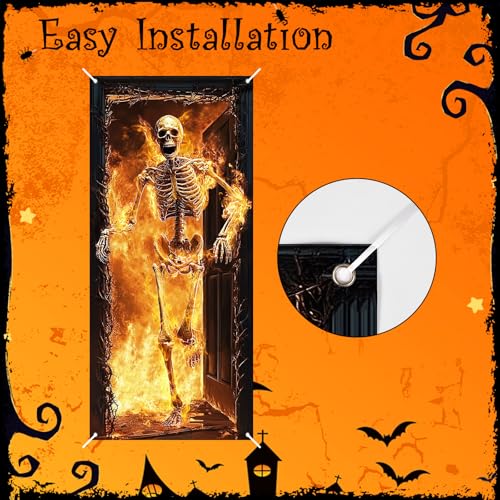 Large Halloween Skeleton Door Cover with Fire Escape - Indoor Outdoor Haunted House Decor