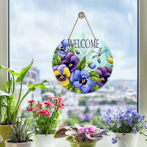 Deroro Welcome Spring Summer Floral Flower Sign for Front Door - Purple