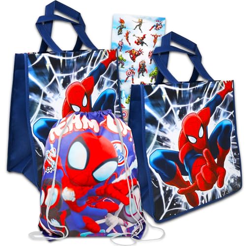 Spider-Man Tote and Drawstring Bag Set for Kids - Reusable Party Favors