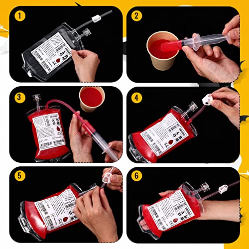 Halloween Blood Bags with Syringes Party Supplies for Drinks - 24 Pieces