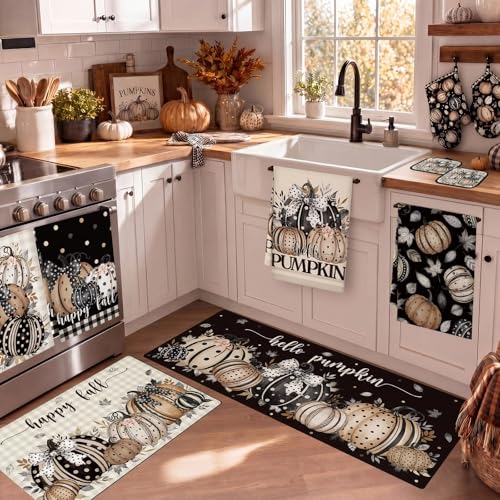 Black Polka Dot Pumpkin Fall Kitchen Decoration Gift Set - 10 Pieces, Variation: Black Pumpkin