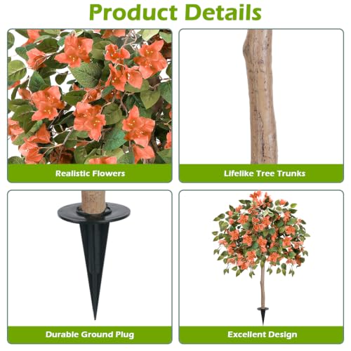 Orange 4FT Artificial Bougainvillea Tree with Ground Spike - Fall Outdoor Decor