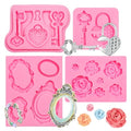 Baroque Picture Frame Silicone Mold Set - 4 Pack Rose & Key Design for Cake Decorating