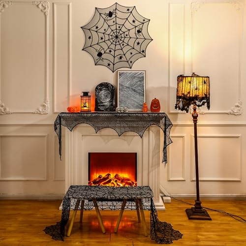 Halloween Spiderweb Lace Tablecloth Set for Haunted House Decor - 4 Pieces