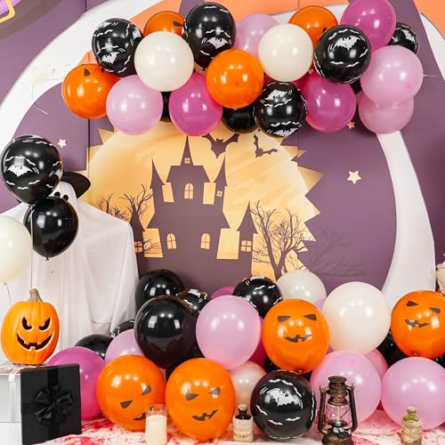 Halloween Party Balloons Set - Black, Hot Pink & Orange with Variations