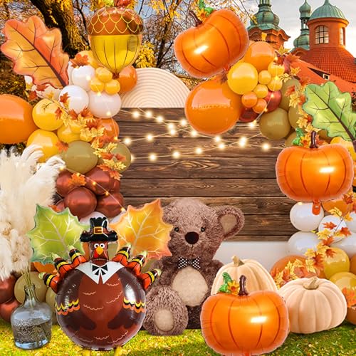 Fall Foil Balloon Decorations Set - Pumpkin Turkey Acorn Maple Leaf 3