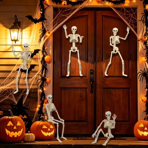 5 Pack Halloween Skeleton Decorations - Poseable Mini Skeletons for Spooky Party Decor