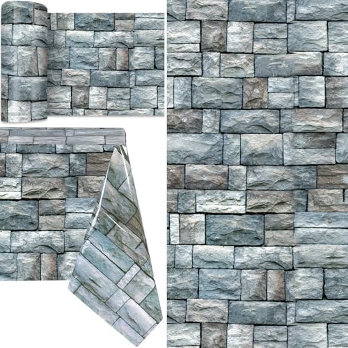 Gray Brick Tablecloth Roll - 100 Ft x 78 Inch Waterproof Plastic Cover for Parties