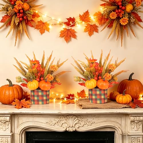 Autumn Thanksgiving Decor Set - 2PCS Fall Home Table Fireplace Decorations - Orange-AB