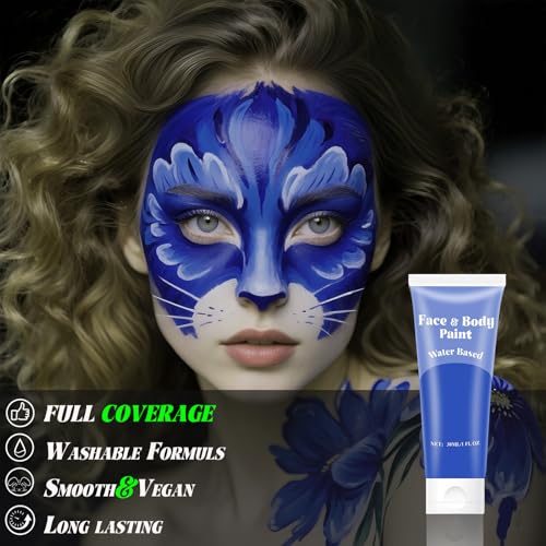 Blue Water-Based Face & Body Paint 30ml for Halloween & Cosplay - Vegan, Washable