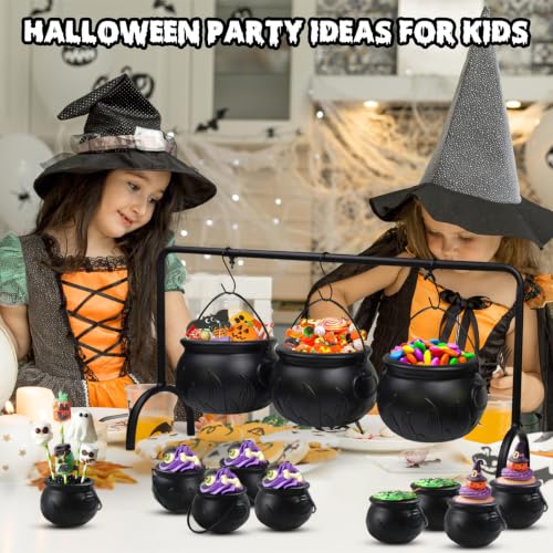 Halloween Cauldron Decorations Set with 12 Plastic & Metal Buckets for Party & Trick-or-Treating