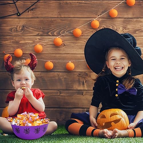 Halloween Plastic Trick Treat Candy Bowls - Large Reusable Party Supply - Purple Spider Web