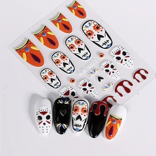 Halloween Nail Art Stickers 5D Embossed Ghost Skull Spider Web Set - Variation 16