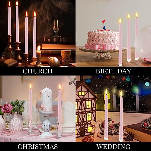 Pink Flameless LED Taper Candles Pack - 11 Inch, Safe Halloween Decor