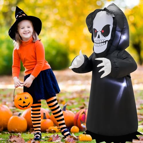 4FT Inflatable Grim Reaper Halloween Yard Decoration - Spooky Outdoor Lawn Decor with LED Lights - Variation: Halloween Ghost