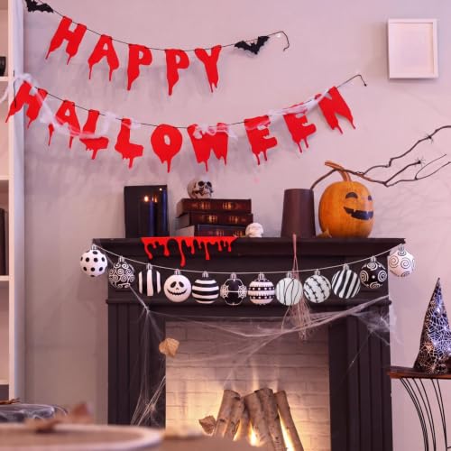Halloween & Christmas Ball Ornaments Set - 12 Black and White Decorative 2.36 Inch