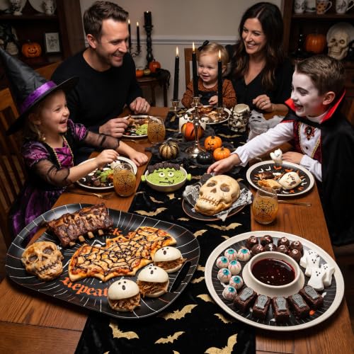 Black Halloween Gothic Skeleton Serving Trays Set of 2 - 18'' Rectangle & 13'' Round