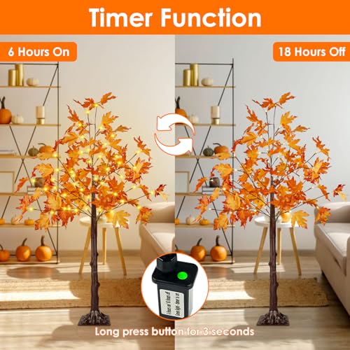 1 Pack 4FT Lighted Maple Tree with 50 LEDs - Fall Artificial Tree for Indoor Outdoor Decor